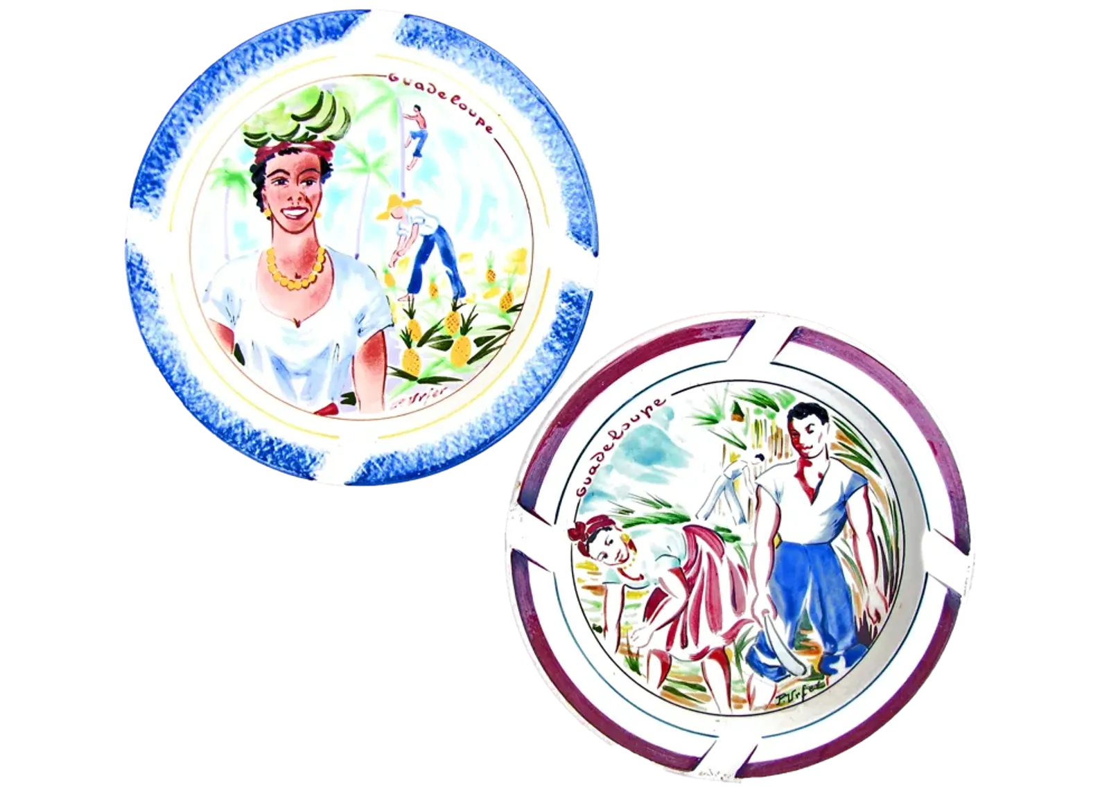 French Guadeloupe Island Ashtrays - Set of 2 - Chez Vous - Blue