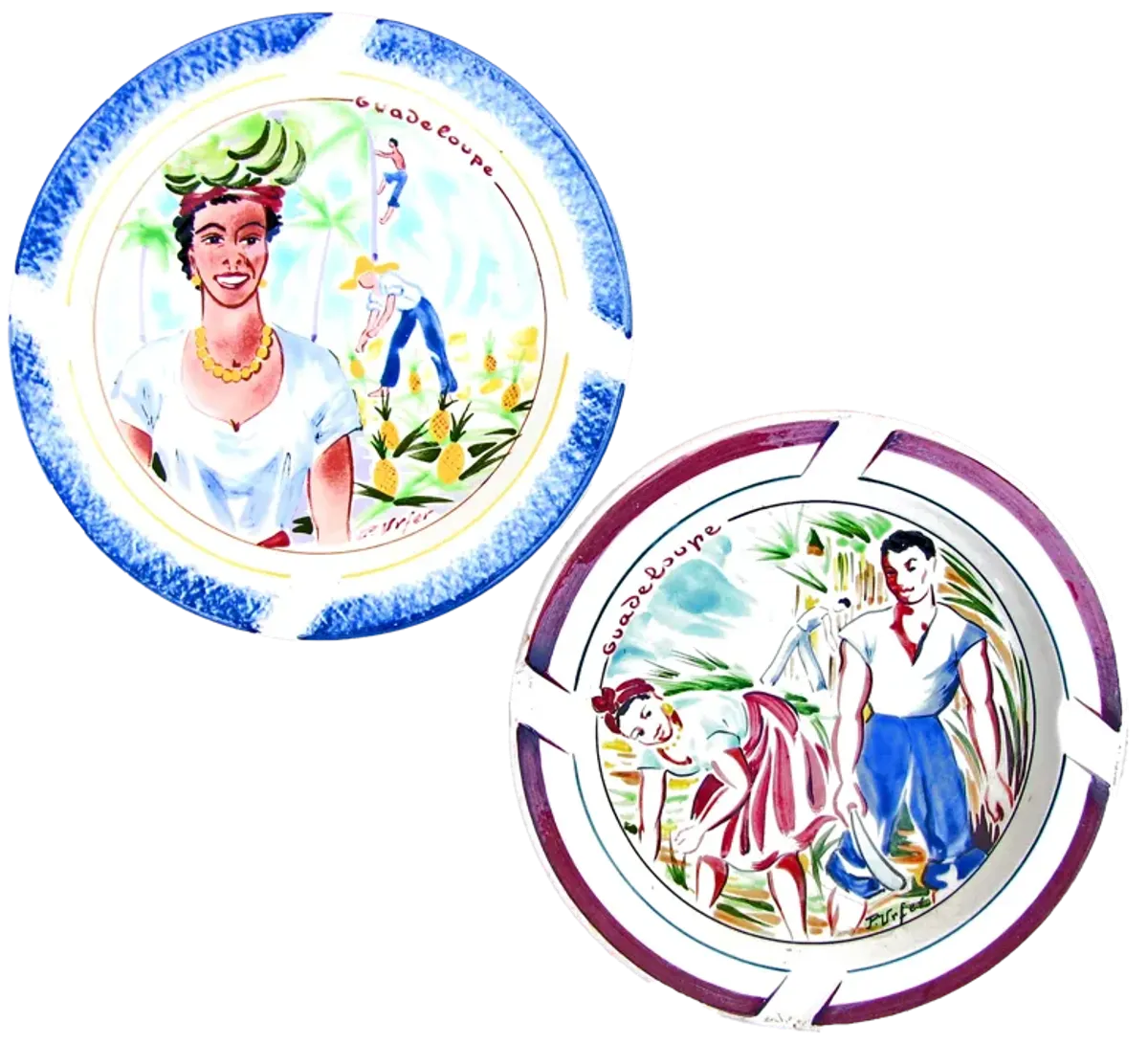 French Guadeloupe Island Ashtrays, Pair