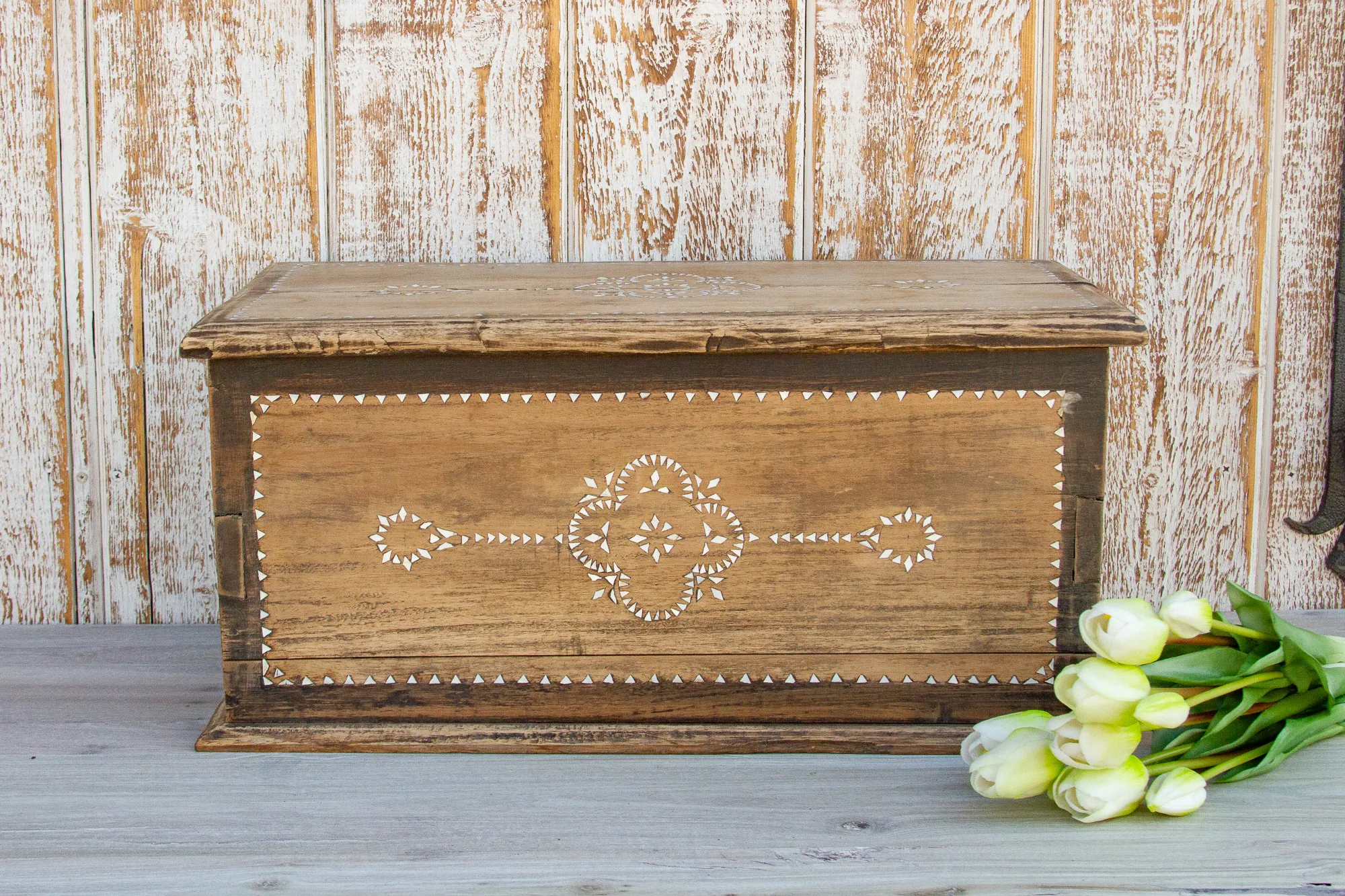 Mid Century Mother of Pearl Inlay Chest - de-cor - Brown