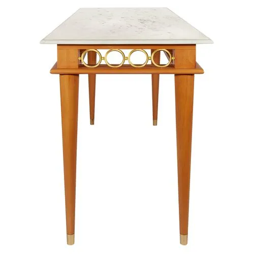 Laszlo Console - Marble/Teak/Brass - Bunny Williams Home - White