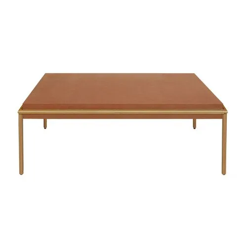 Zola Leather Coffee Table - Brown/Brass - Bunny Williams Home