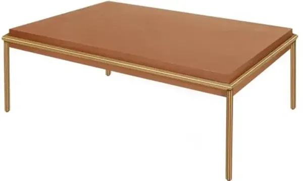 Zola Leather Coffee Table - Brown/Brass - Bunny Williams Home