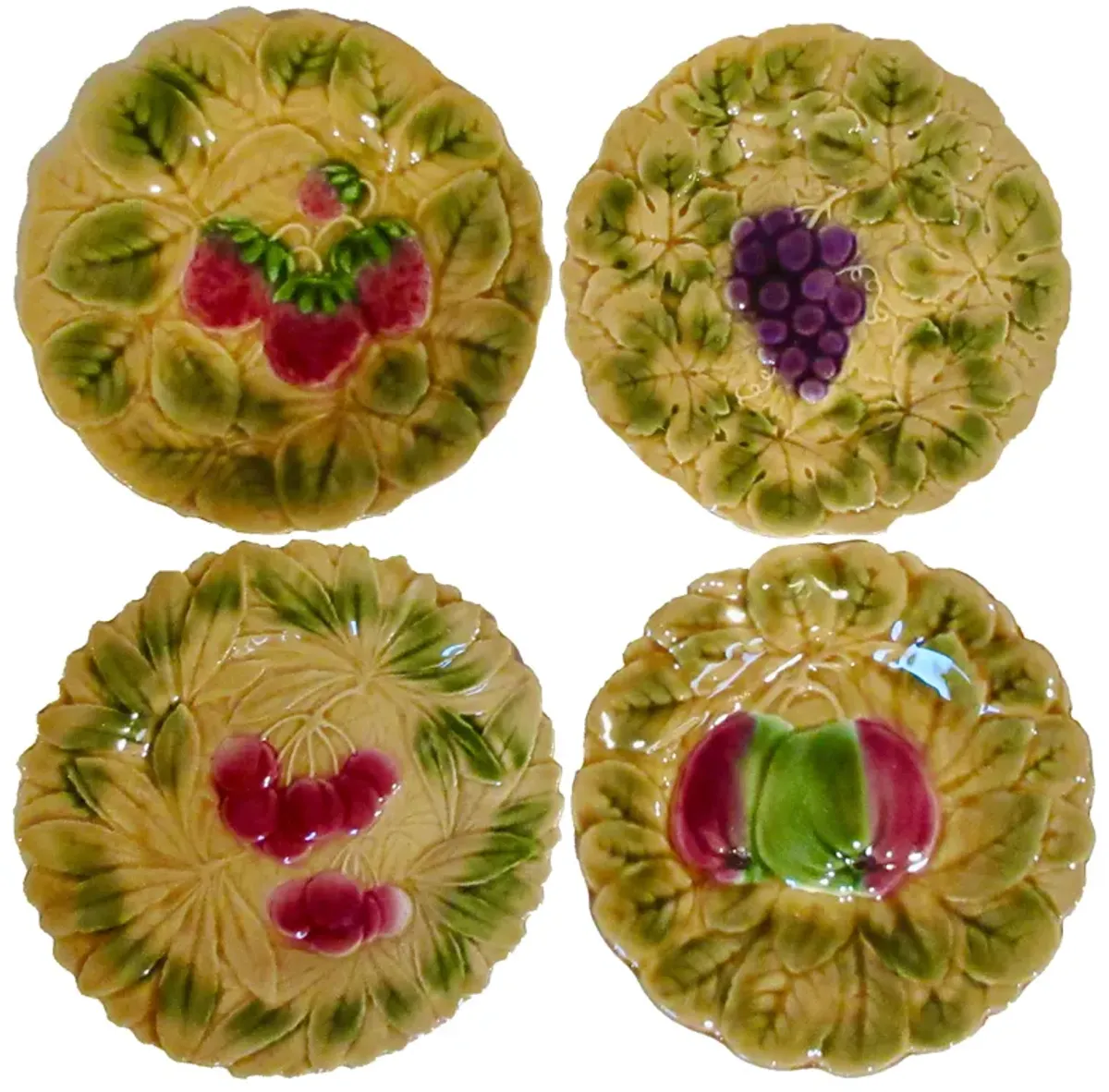 French Majolica Fruit Plates Set of 4