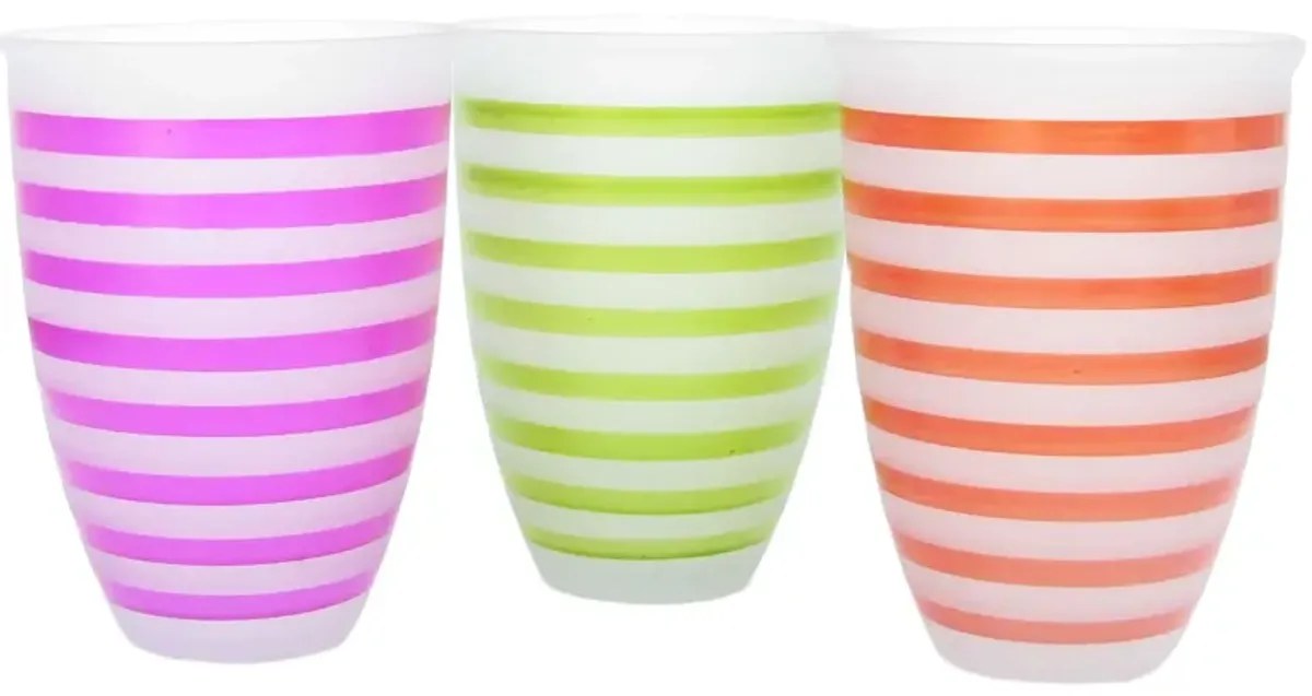 Striped Glass Candle Holders / Vases Set of 3 - Chez Vous - Green