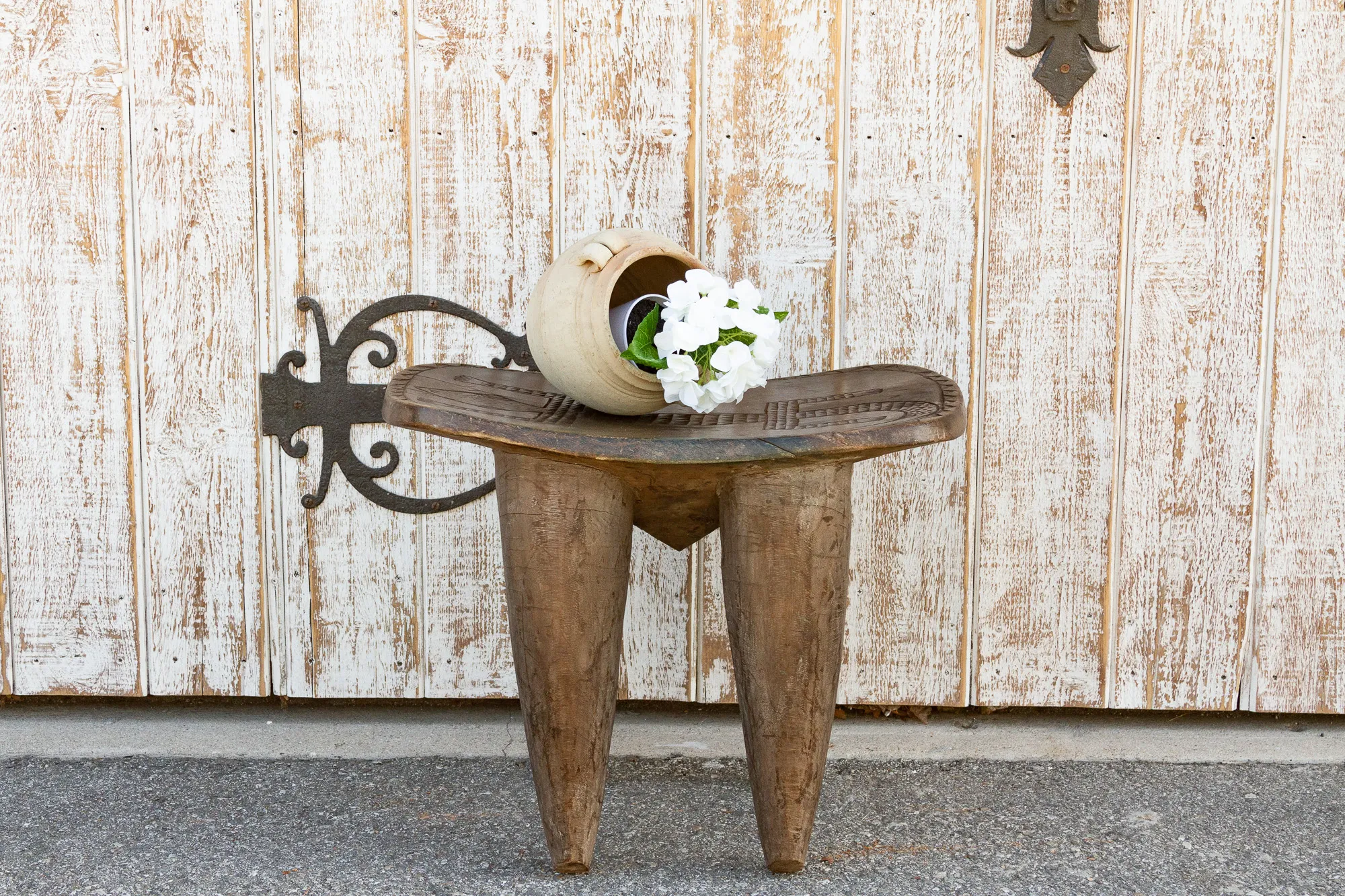 African Geometric Senufo Side Table - de-cor - Brown