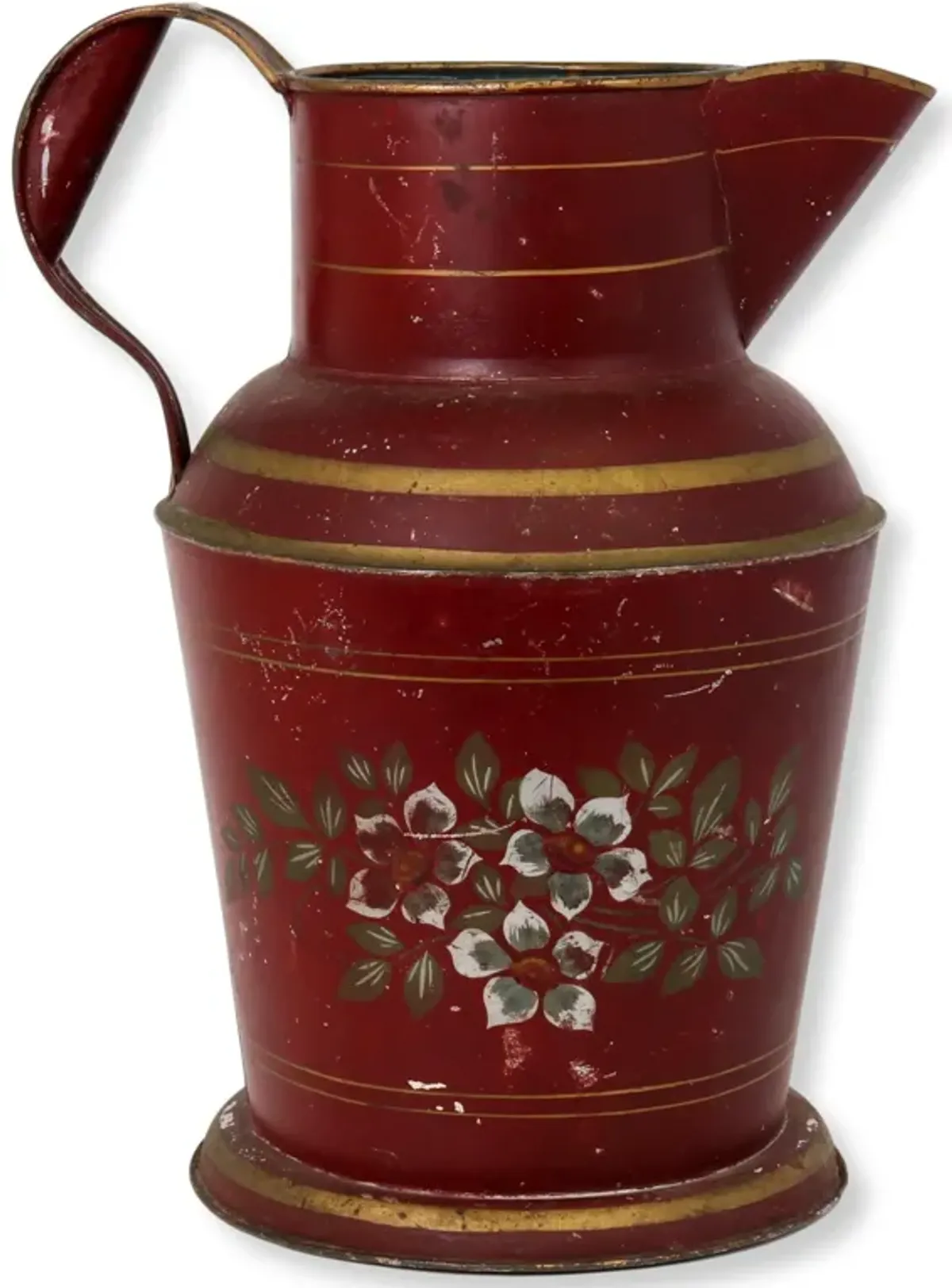 Antique American Toleware Water Pitcher - New England Mercantile - Red