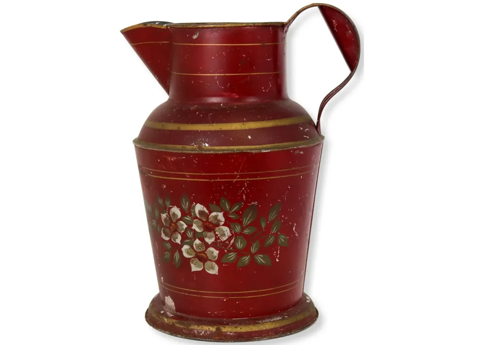 Antique American Toleware Water Pitcher - New England Mercantile - Red