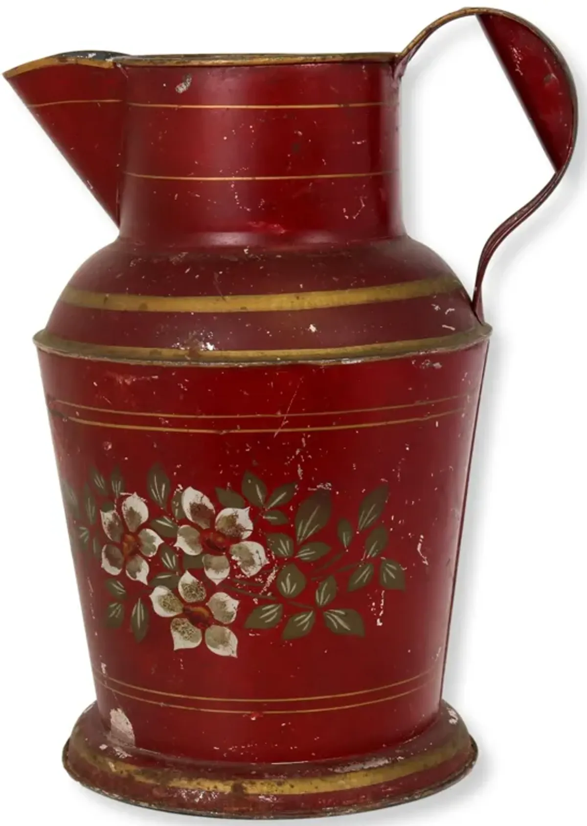 Antique American Toleware Water Pitcher - New England Mercantile - Red