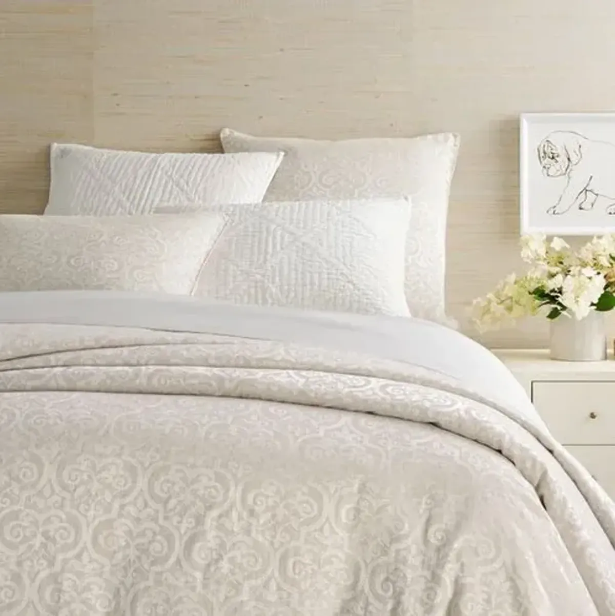 Parisienne Velvet Quilted Sham - Dove White - Pine Cone Hill