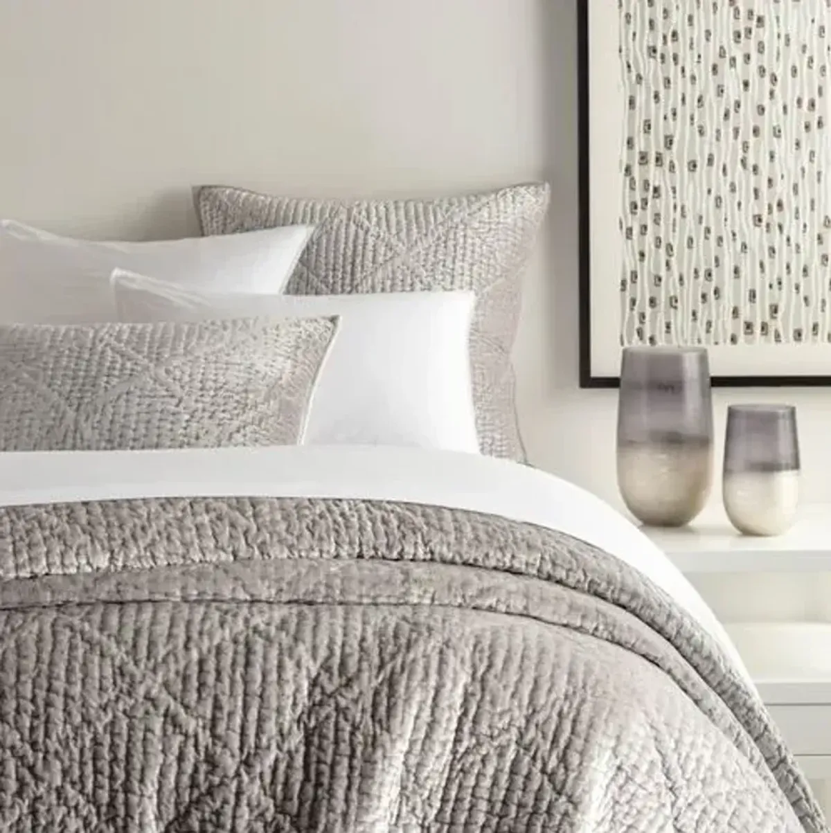 Parisienne Velvet Quilted Sham - Gray - Pine Cone Hill