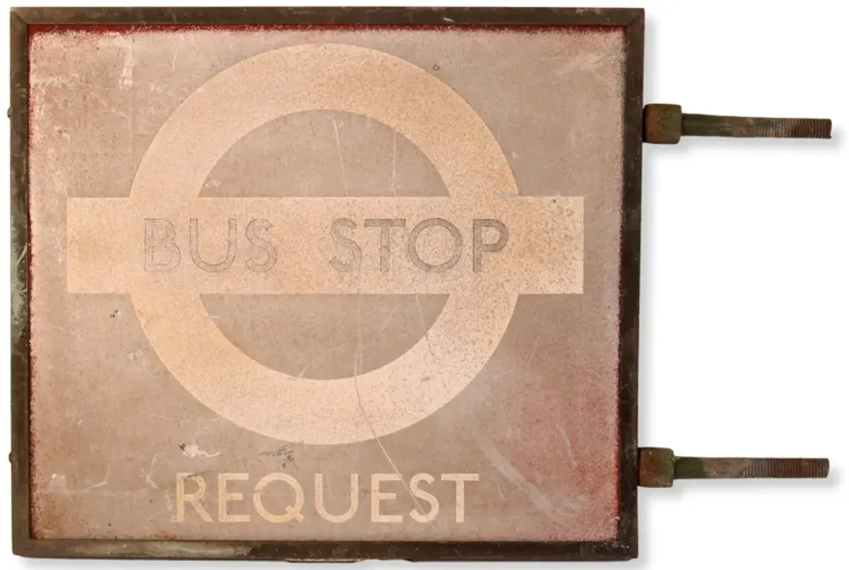 Midcentury London Bus Stop Sign - Rose Victoria - Brown