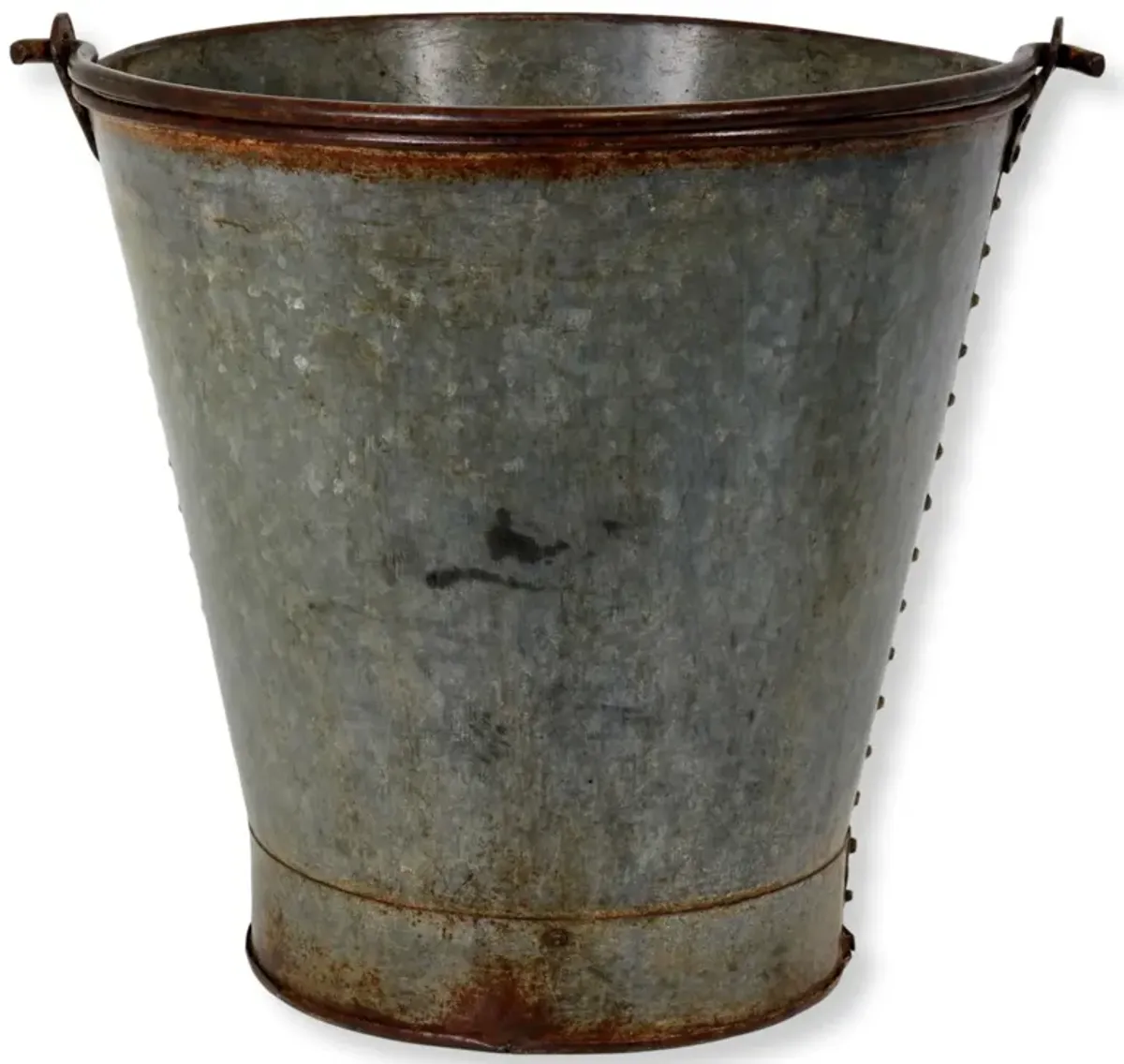 Antique Galvanized Zinc Riveted Bucket - Rose Victoria - Gray