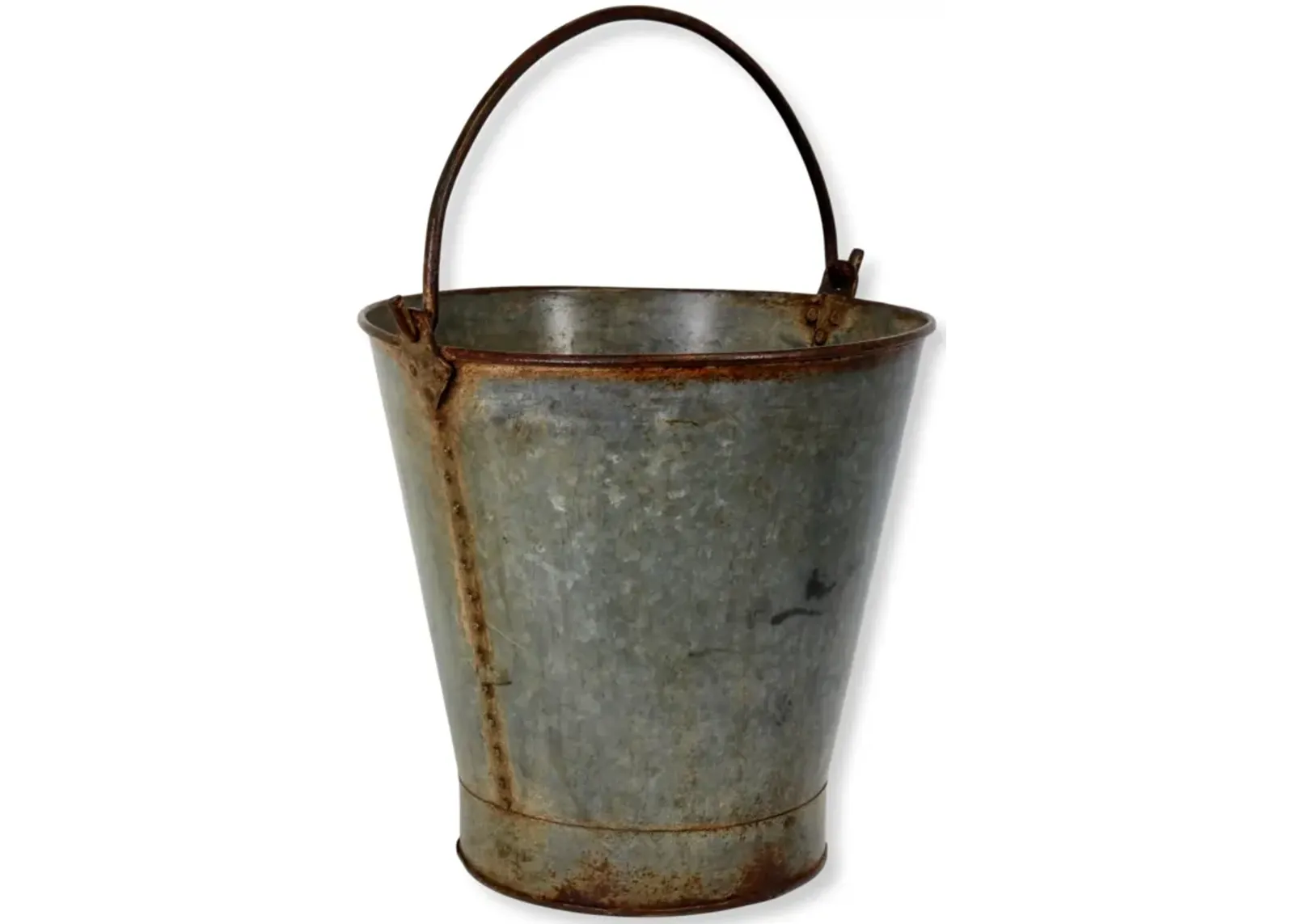 Antique Galvanized Zinc Riveted Bucket - Rose Victoria - Gray