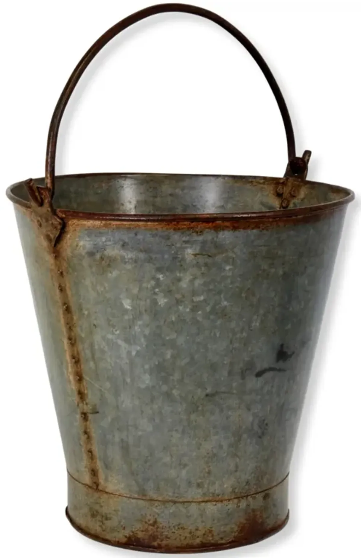 Antique Galvanized Zinc Riveted Bucket - Rose Victoria - Gray