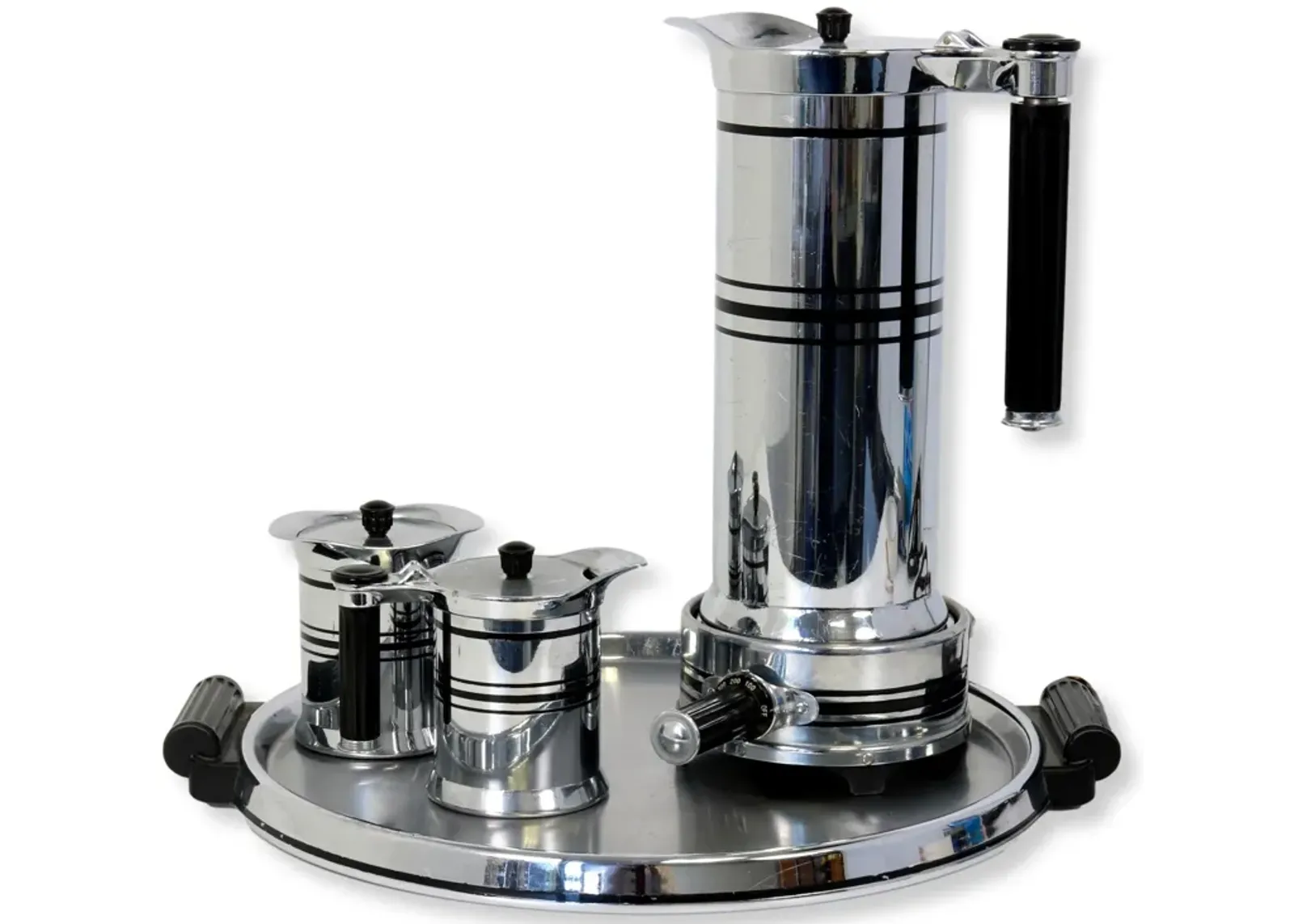 Midcentury Chrome & Bakelite Coffee Set - The Queens Landing - Silver