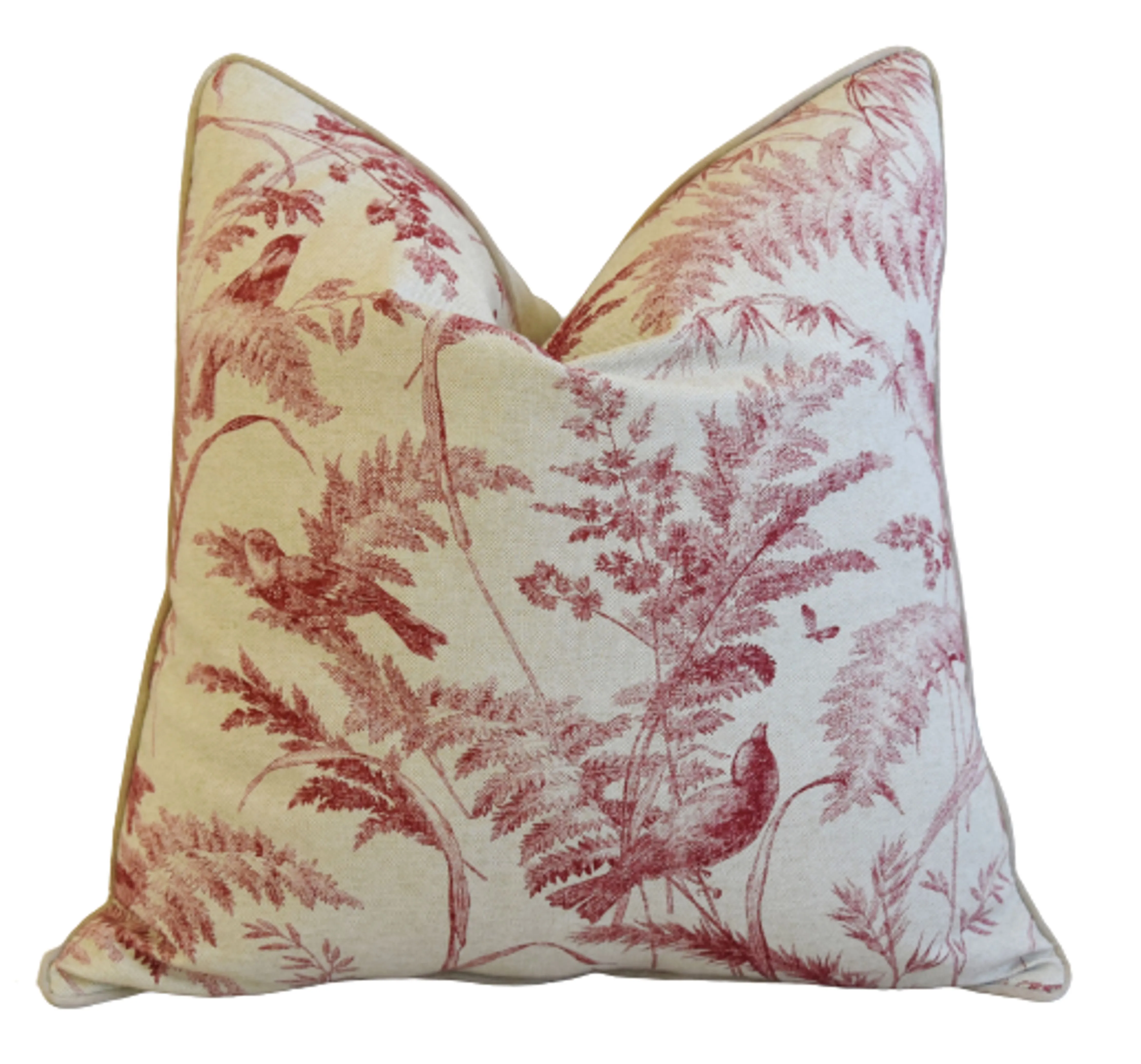 Botanical & Birds Toile Linen Pillow