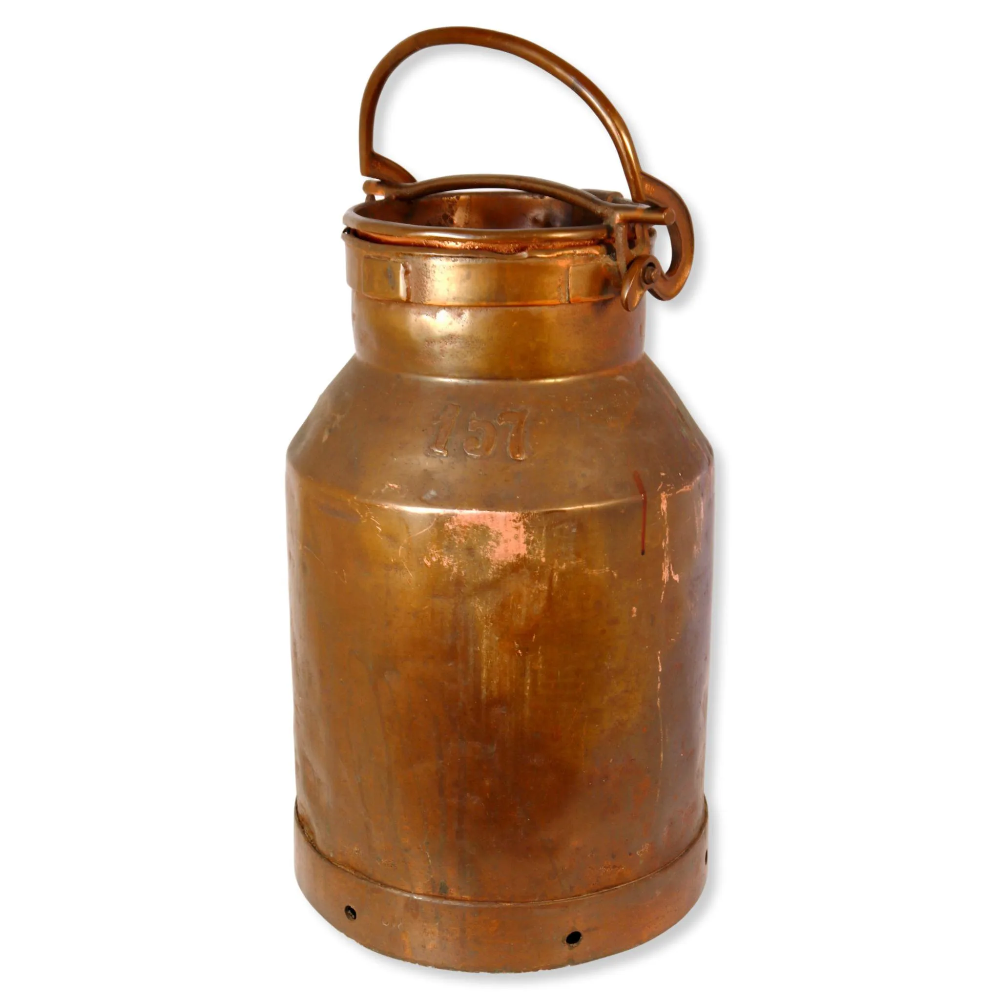 Large French Copper Dairy Milk Can w/Lid - New England Mercantile - Brown