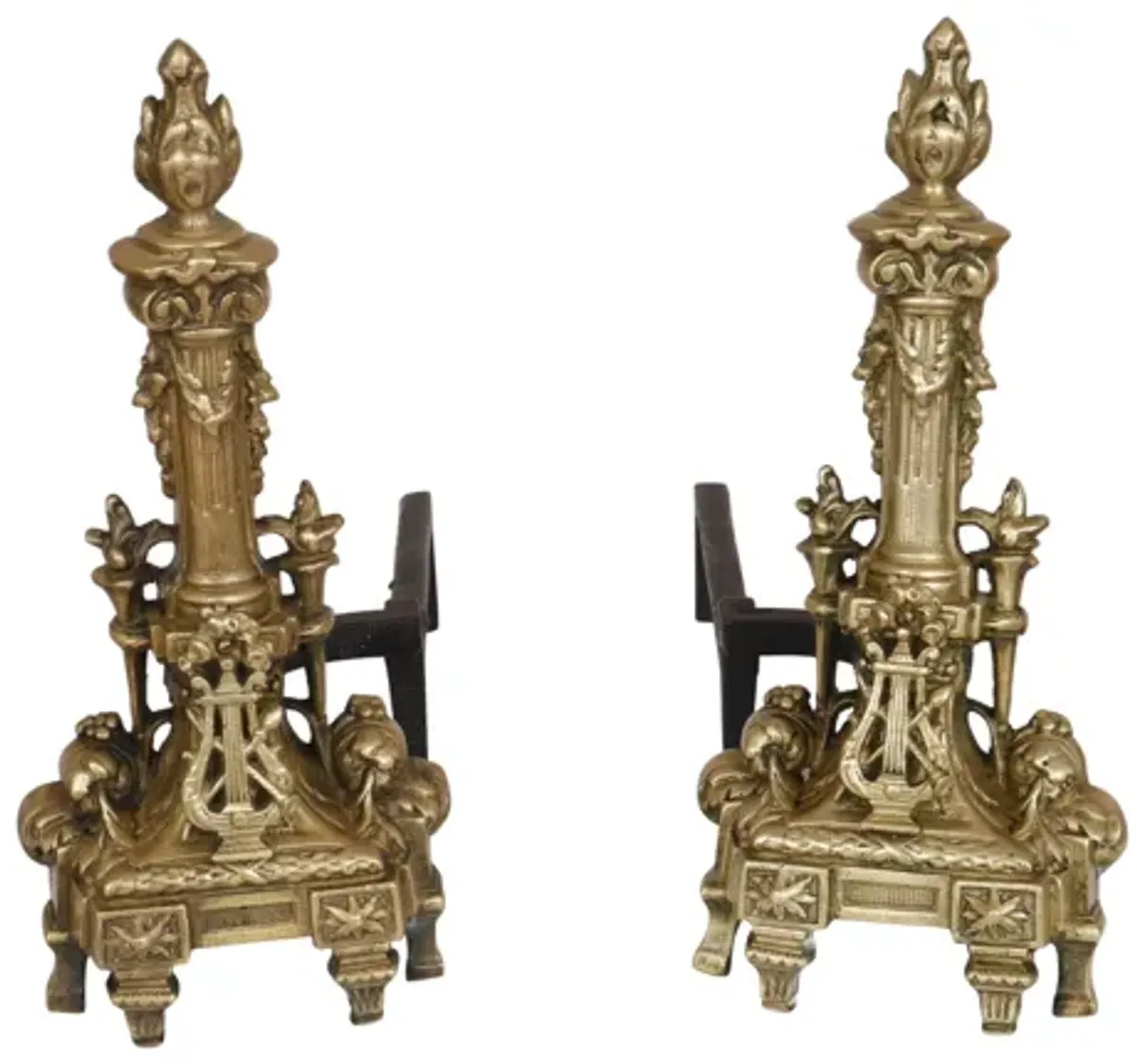 Musical Regency Brass Andirons - a Pair