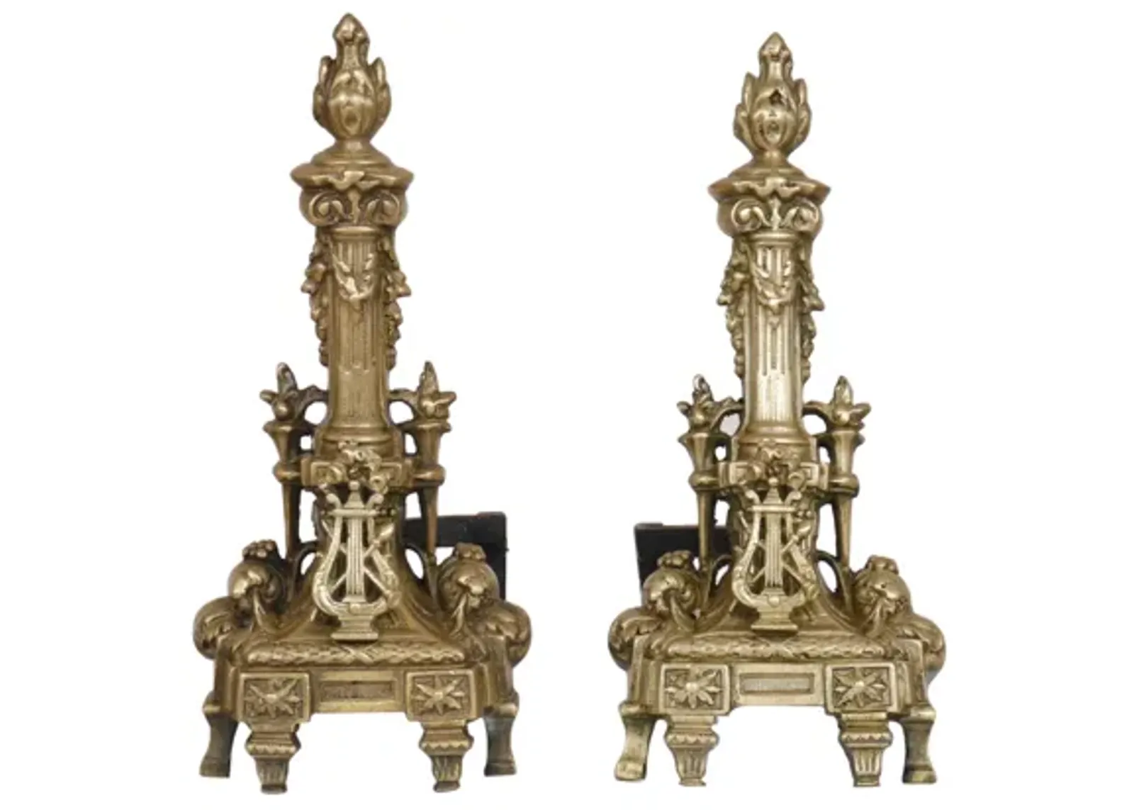 Musical Regency Brass Andirons - a Pair - Interesting Things - Gold