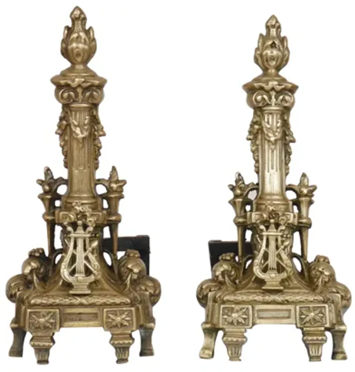 Musical Regency Brass Andirons - a Pair - Interesting Things - Gold