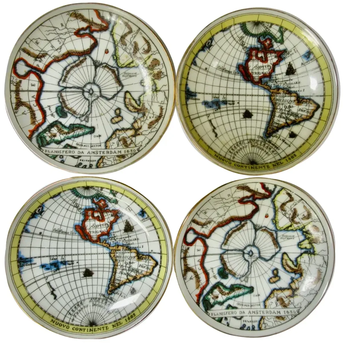 Fornasetti-Style MCM Atlas Coasters Set of 4 - The Emporium Ltd. - White