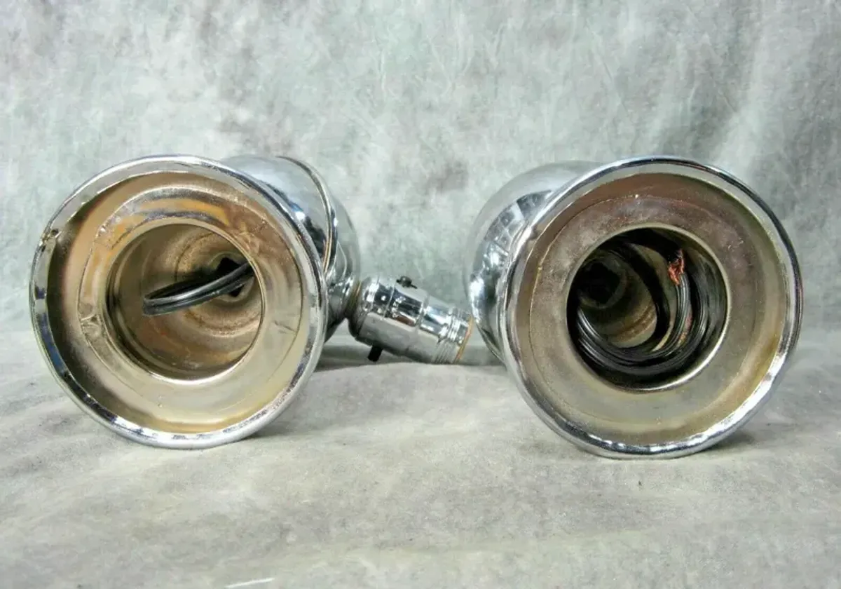 Pr Art Deco "Saturn" Chrome Wall Sconces - Something Vintage - Silver