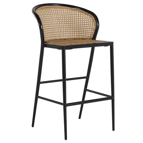 Havana Cane Outdoor Stool - Black/Natural - Summer Classics - White