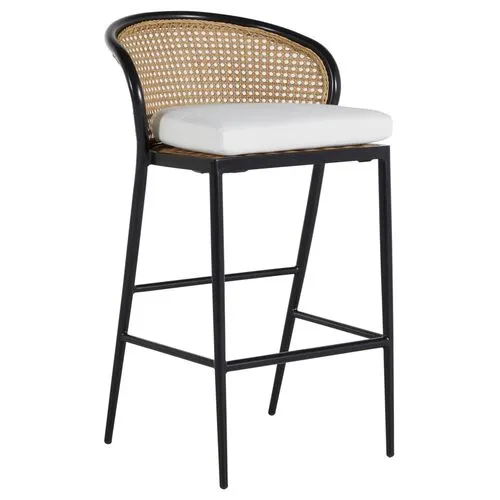 Havana Cane Outdoor Stool - Black/Natural - Summer Classics - White