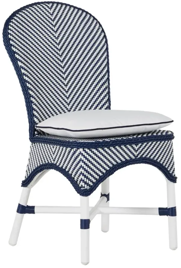 Savoy Outdoor Side Chair, Navy/White