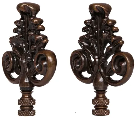 Antiqued Brass Lamp Finials - a Pair By Interesting Things - Brown - Fits a standard size lamp harp