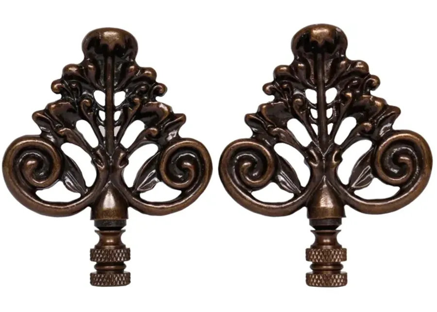 Antiqued Brass Lamp Finials - a Pair By Interesting Things - Brown - Fits a standard size lamp harp