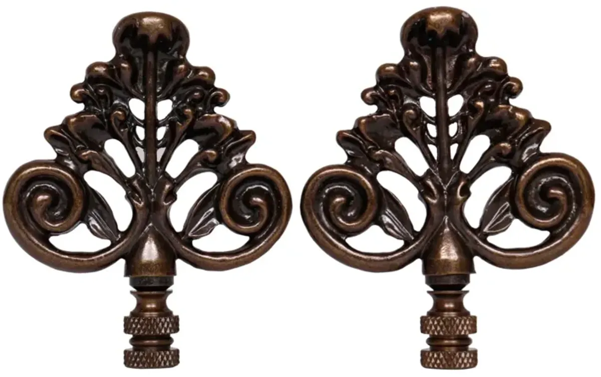 Antiqued Brass Lamp Finials - a Pair By Interesting Things - Brown - Fits a standard size lamp harp