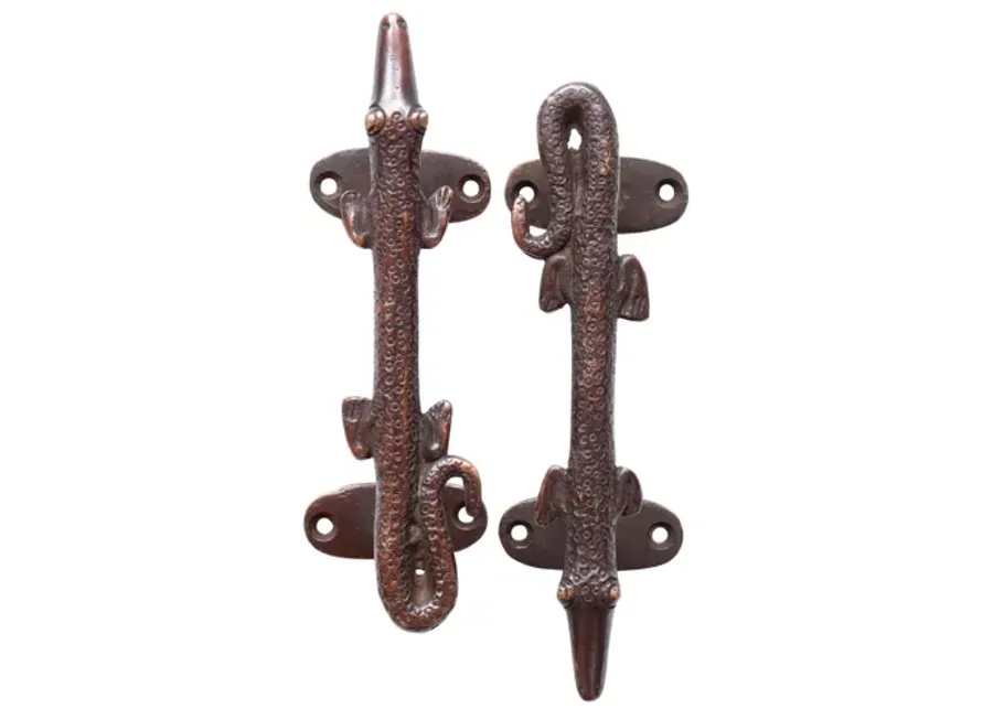 Dark Brass Alligator Door Handles - Set of 2 - Interesting Things - Brown