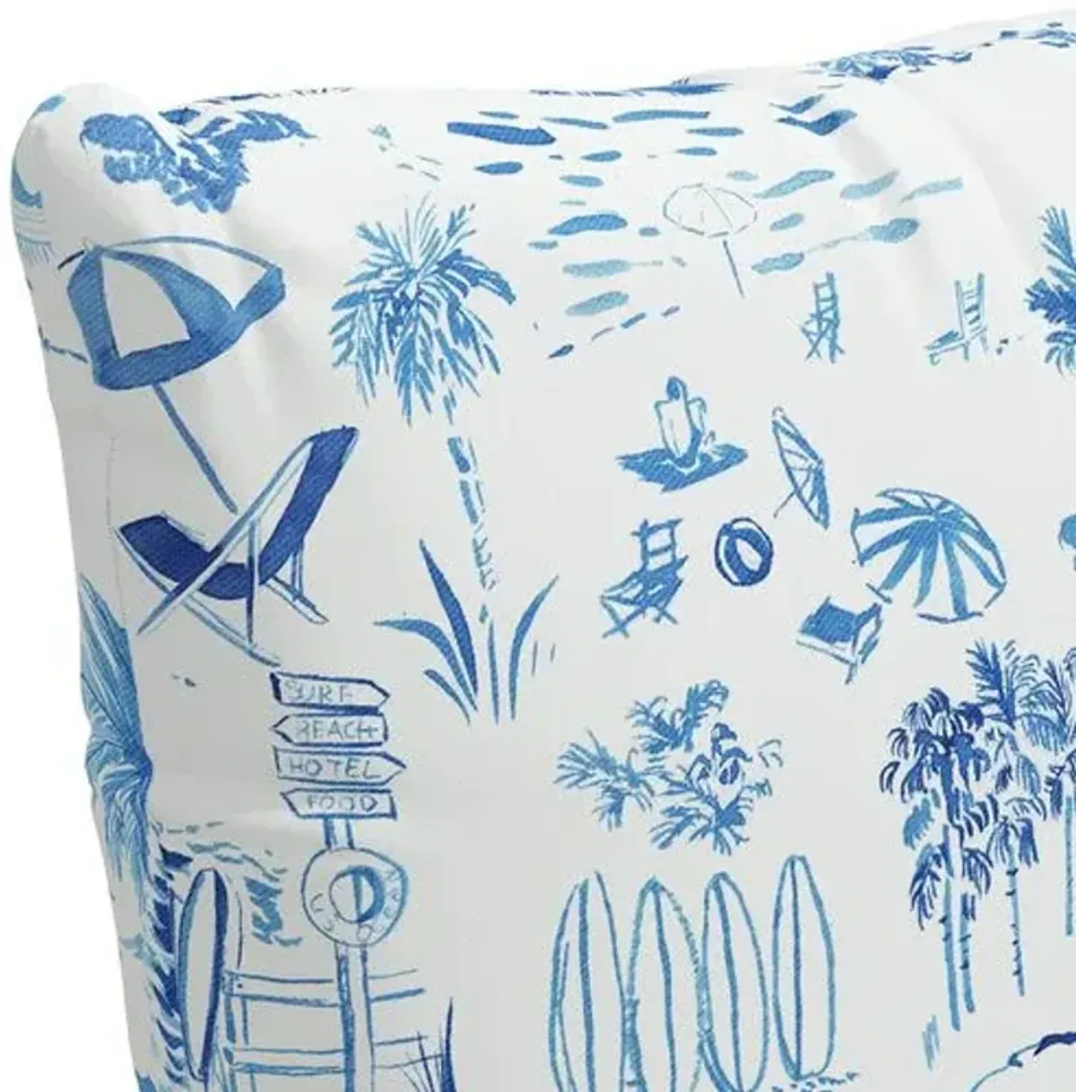 The Beach Toile Cotton Pillow