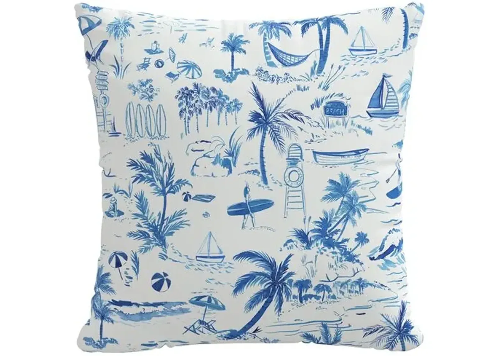 The Beach Toile Cotton Pillow