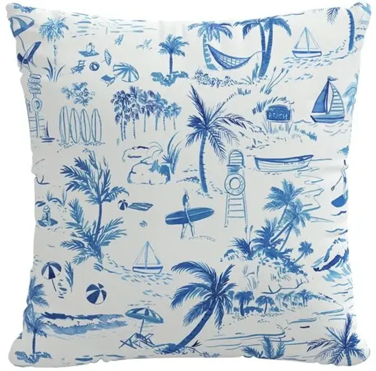 The Beach Toile Cotton Pillow