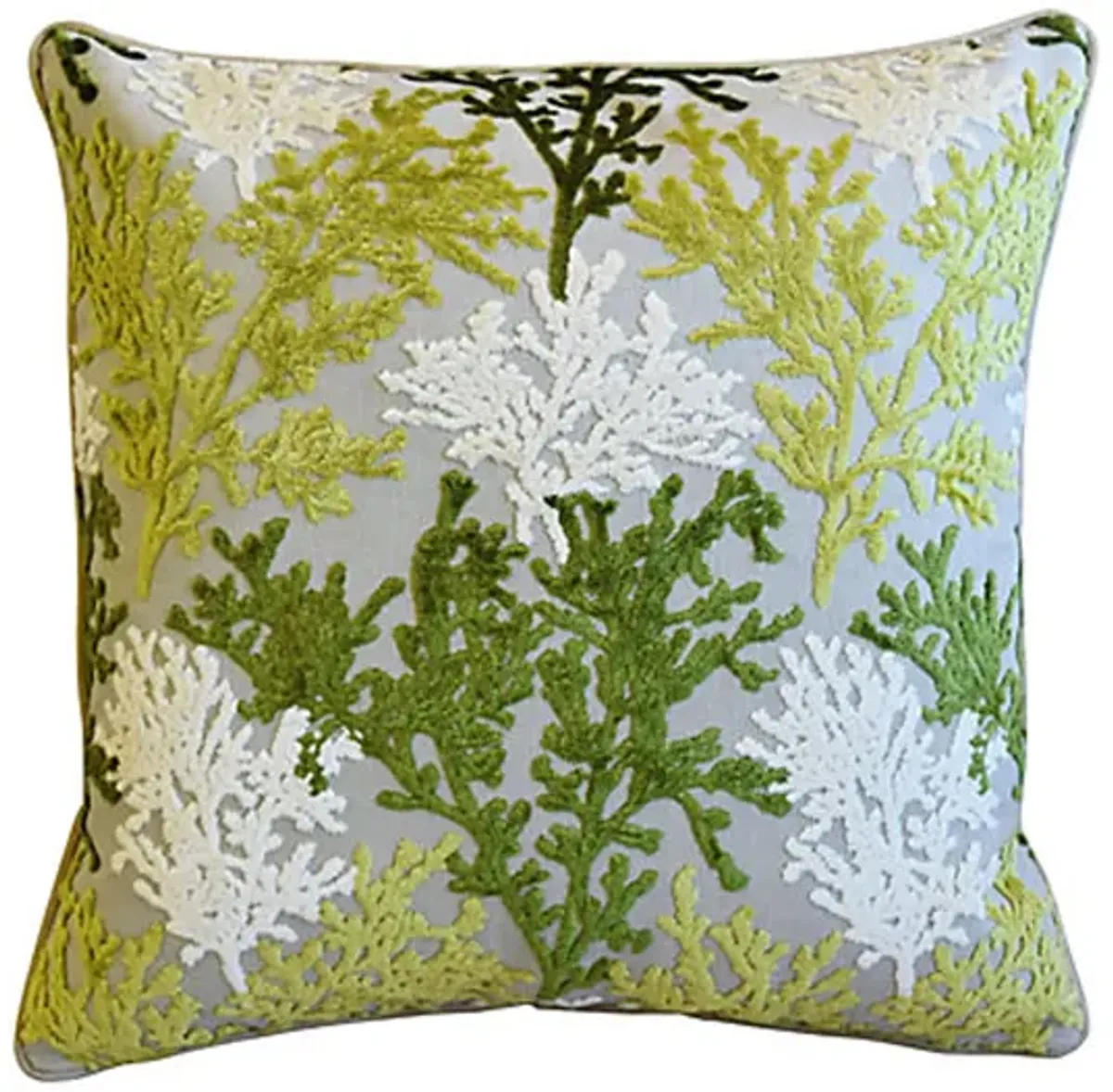 Green & White Coral Cut-Velvet Pillow