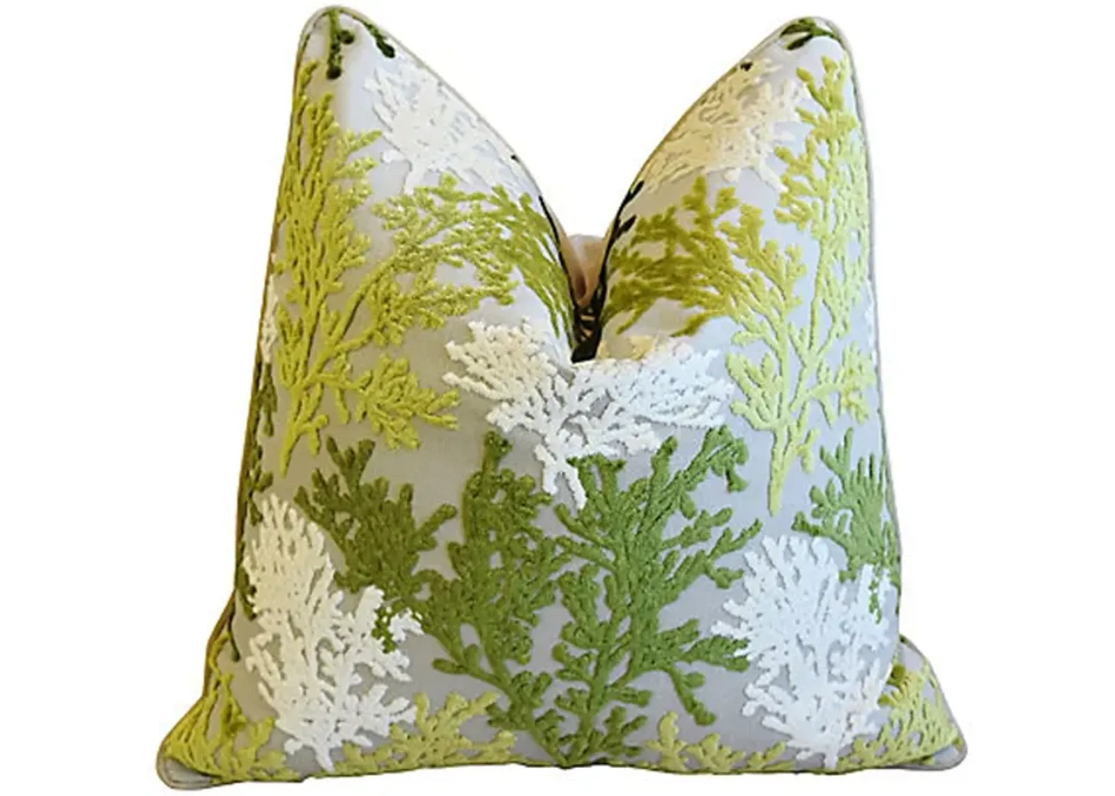 Green & White Coral Cut-Velvet Pillow