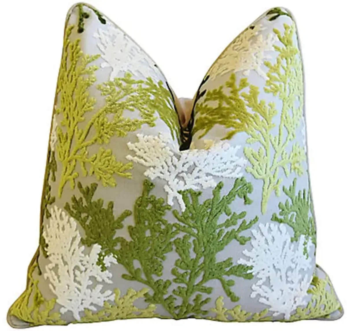 Green & White Coral Cut-Velvet Pillow