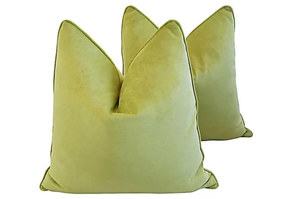 Spring Apple Green Velvet Pillows - Set of 2