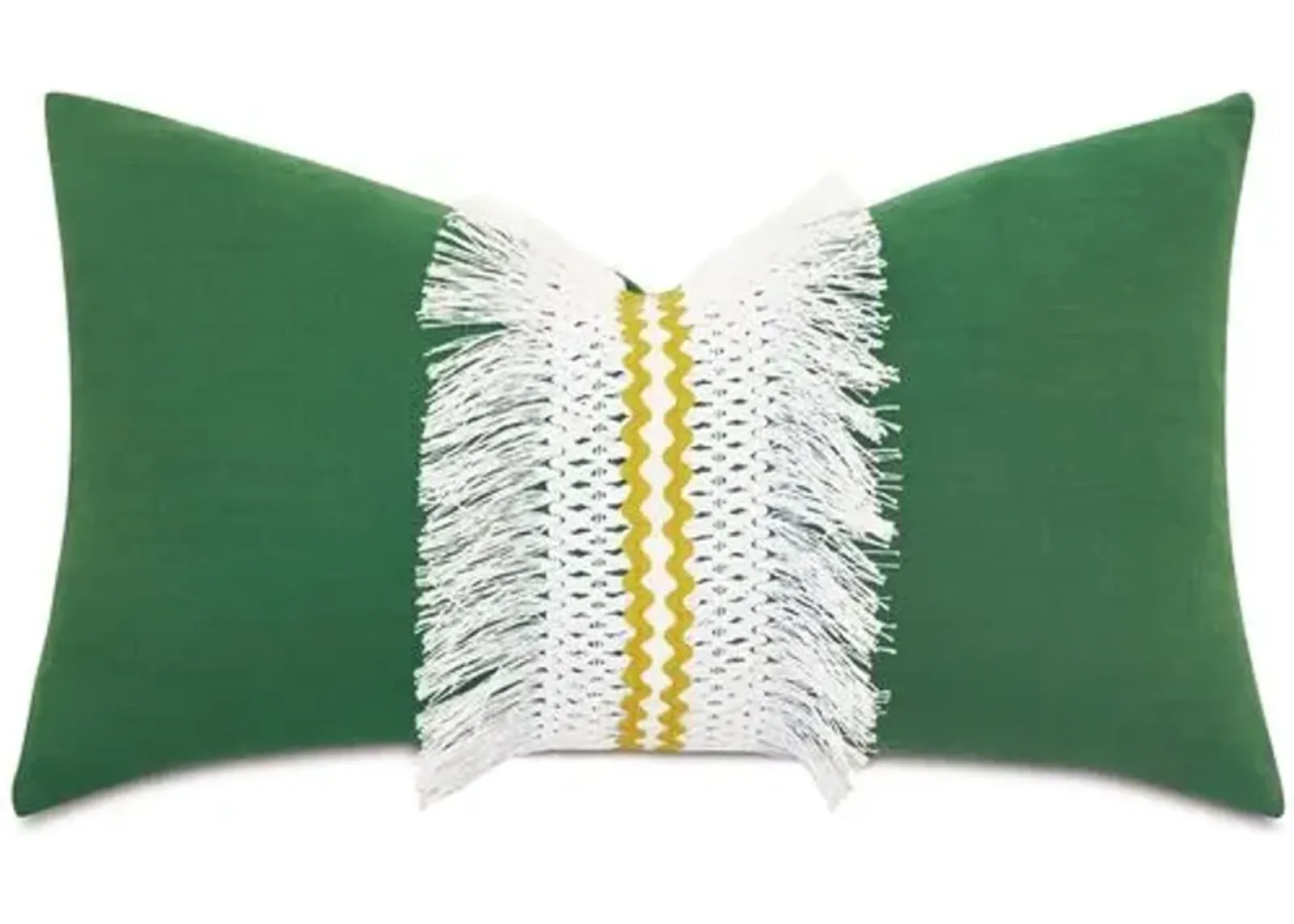 Meyer 26x15 Boho Fringe Pillow - Green Linen