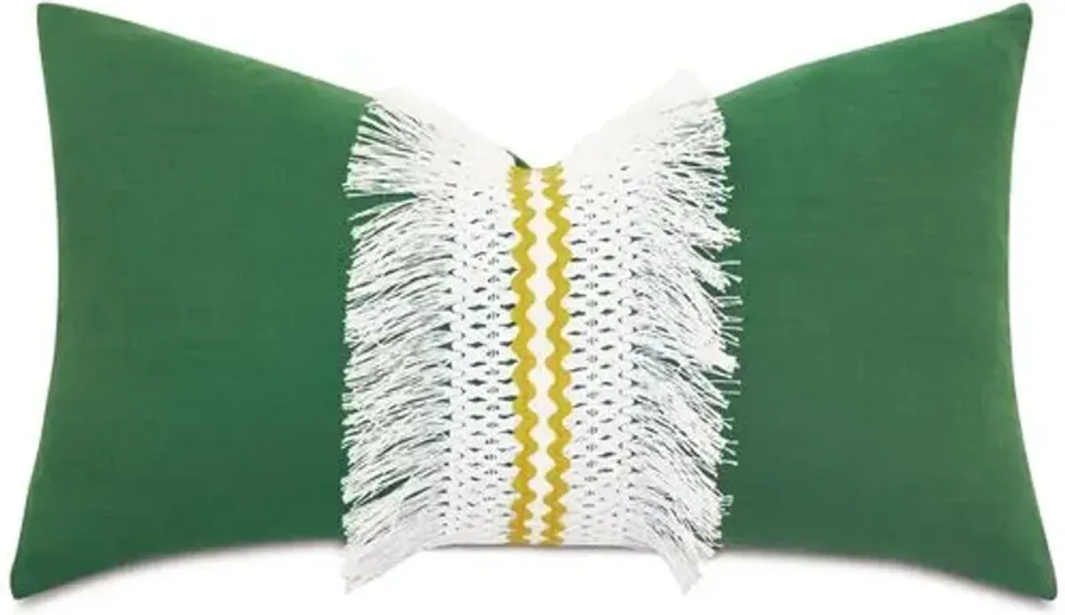 Meyer 26x15 Boho Fringe Pillow - Green Linen