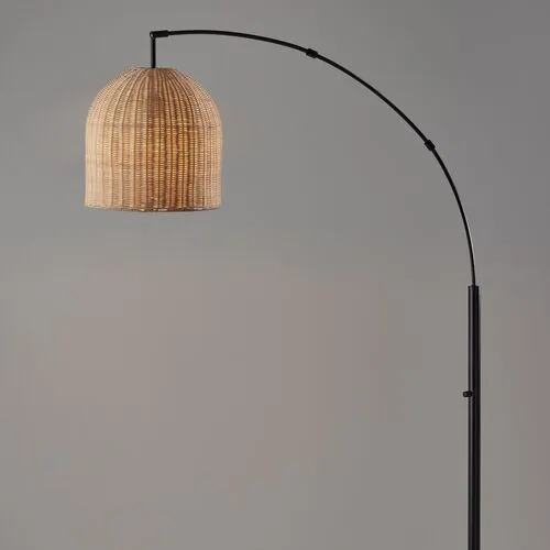 Dominica Rattan Arc Floor Lamp - Dark Bronze/Natural