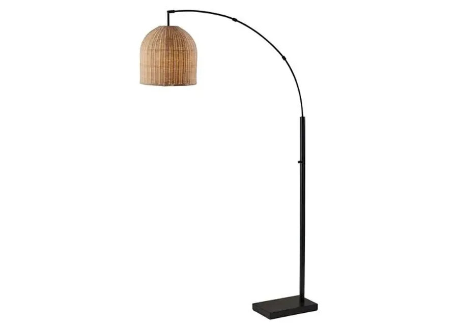 Dominica Rattan Arc Floor Lamp - Dark Bronze/Natural