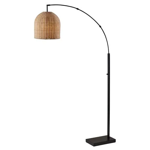 Dominica Rattan Arc Floor Lamp - Dark Bronze/Natural