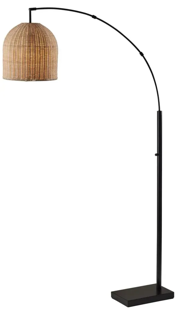Dominica Rattan Arc Floor Lamp - Dark Bronze/Natural