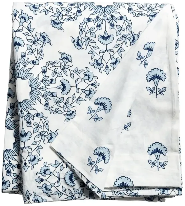 Flora Duvet Cover, Ivory/Royal Blue