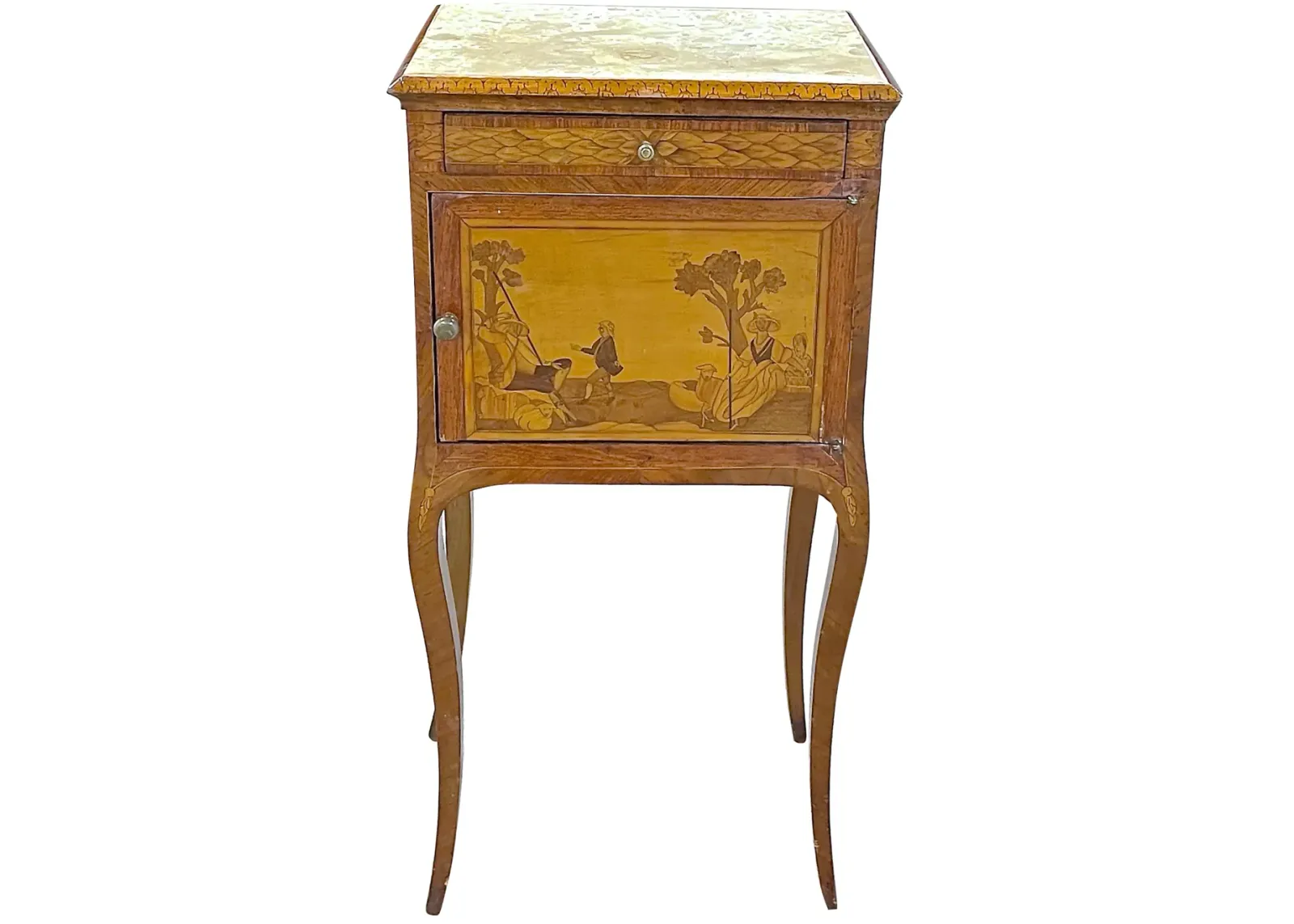 Small Antique Wood Inlaid Side Table - Vermilion Designs - Brown