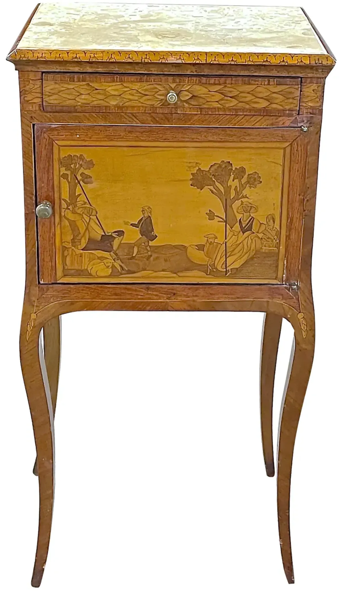 Small Antique Wood Inlaid Side Table - Vermilion Designs - Brown