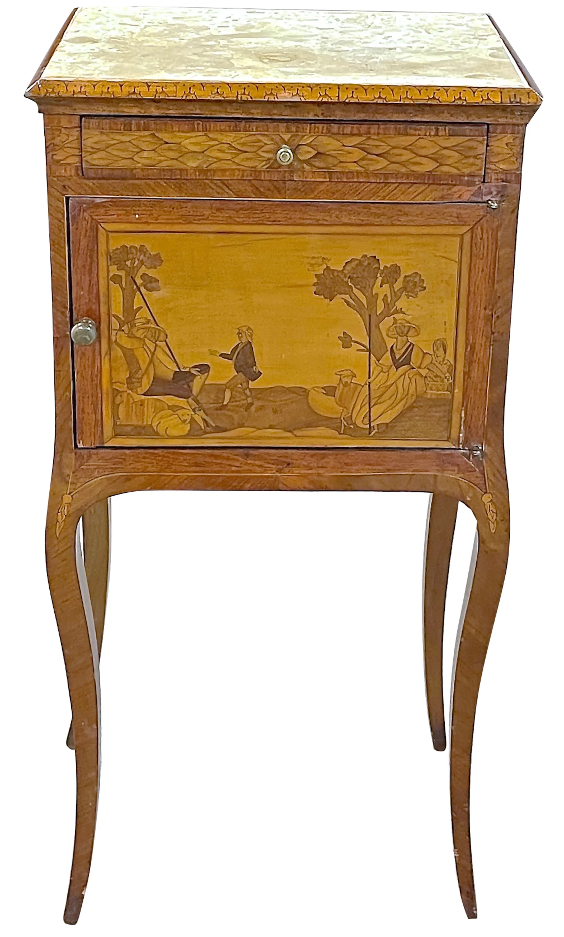 Small Antique Wood Inlaid Side Table - Vermilion Designs - Brown